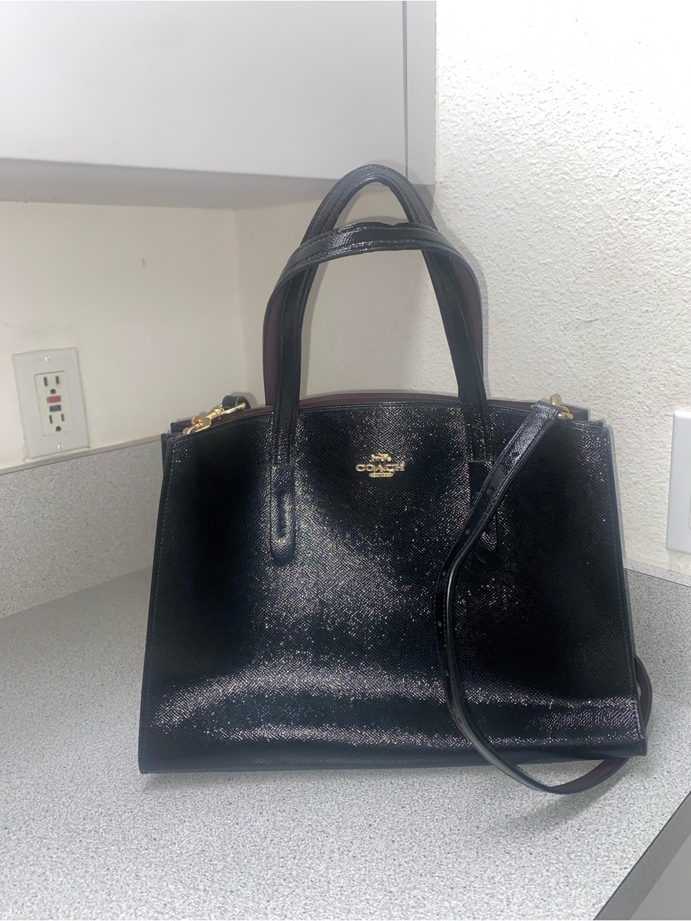 Coach Charlie Carryall Black Patent Leather Bag 31737 COA